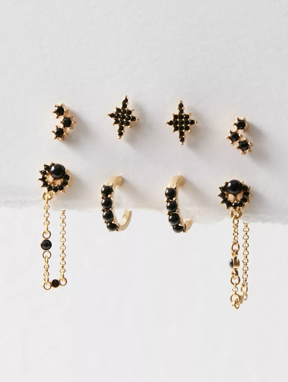 🧚‍♀️Free People RARE Quinn 14k Gold Plated Stud Set BLACK NWT